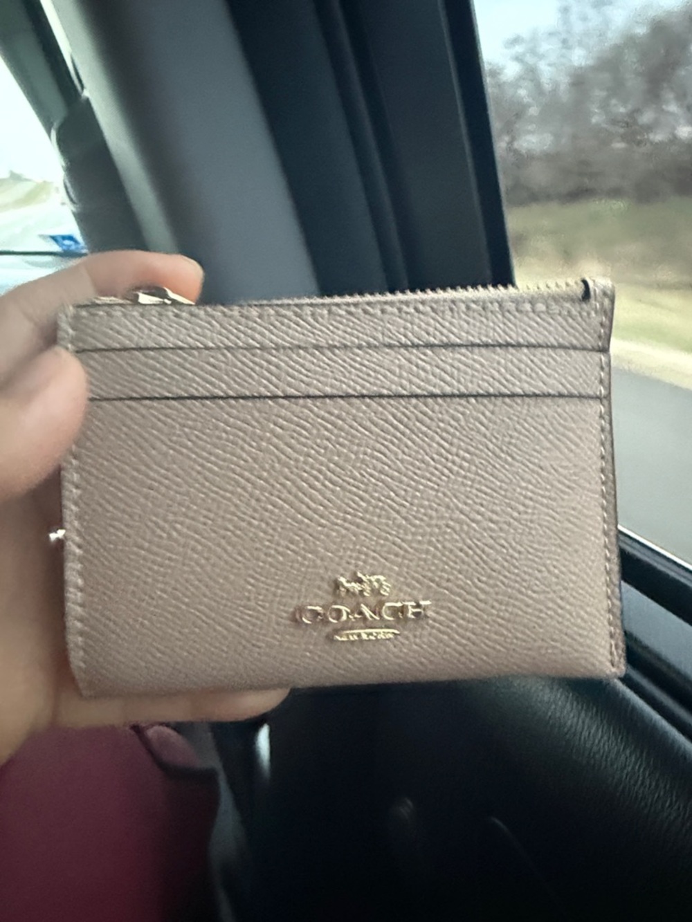 Coach Pink Metallic Leather Card Case Wristlet